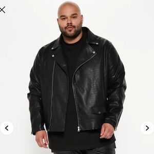 Fashion Nova Men's Black Textured Bomber Jacket Crocodile Faux Leather Moto Jack